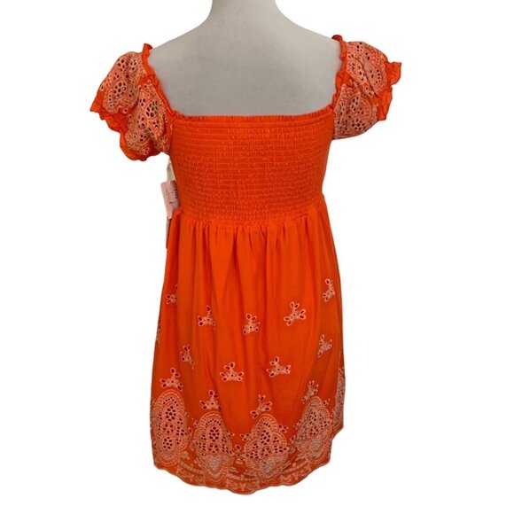 Coco Jaimeson Babydoll Eyelet Mini Dress Size XL Orange Coastal Off Shoulders - Picture 2 of 16